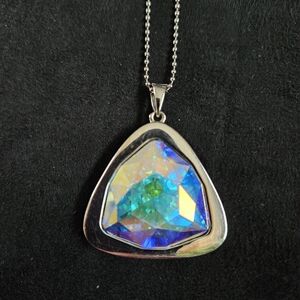 Touchstone Crystal Swarovski Aurora & Silver Trilliant Pendant Necklace